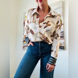ZARA Butterfly & Equestrian Chain Print Satin Tunic - Large